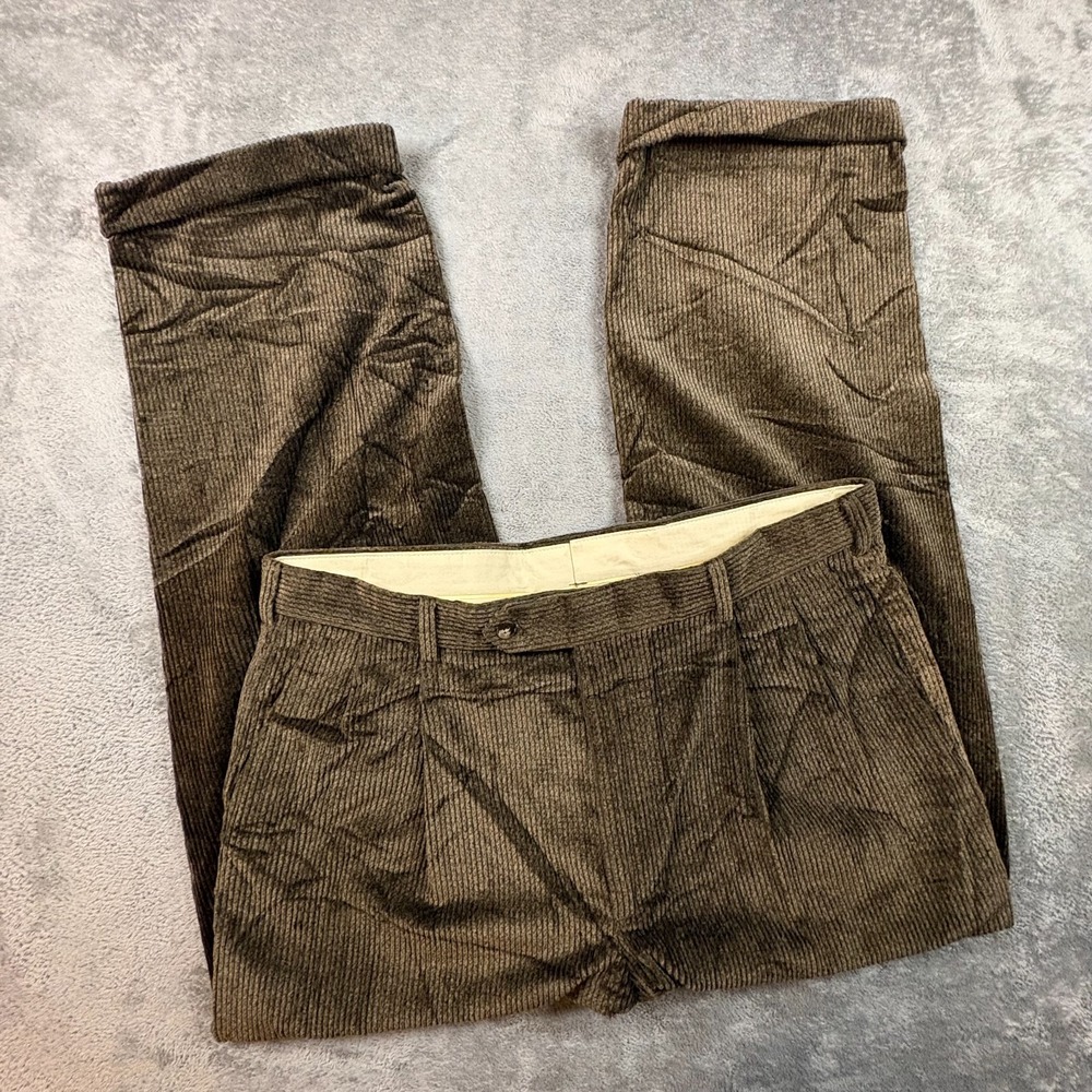Berle Tailored Men's 37x28.75 Brown Pleated Cuffed Corduroy Pants SEE DESC